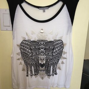 White& black tank top with elephants on the front